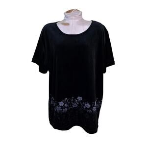 VTG Destination LA Velvet floral Top Women’s Sz‎ 2X Floral Made in USA Black